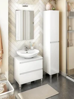 Meuble de salle de bain sous évier 60 cm avec 2 tiroirs coloris blanc - Longueur 60 x Profondeur 40 x Hauteur 63 cm