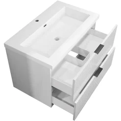 Meuble de salle de bain suspendu 80 cm, 2 tiroirs, avec vasque blanche,MDF blanc brillant
