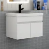 Meuble de salle de bain suspendu avec vasque à poser, meuble blanc 60 cm 2 portes