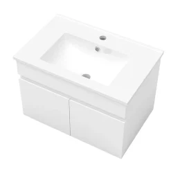 Meuble de salle de bain suspendu avec vasque à poser, meuble blanc 60 cm 2 portes