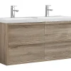 Meuble de salle de bain suspendu avec vasque à encastrer - Coloris naturel clair - 120 cm - QUADRA