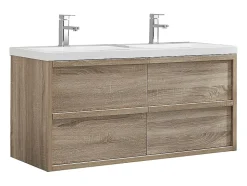 Meuble de salle de bain suspendu avec vasque à encastrer - Coloris naturel clair - 120 cm - QUADRA