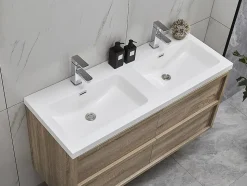 Meuble de salle de bain suspendu avec vasque à encastrer - Coloris naturel clair - 120 cm - QUADRA