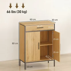 Meuble de salle de bain, étagères à deux niveaux, grand tiroir, style industriel, aspect chêne