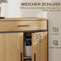 Meuble de salle de bain, étagères à deux niveaux, grand tiroir, style industriel, aspect chêne