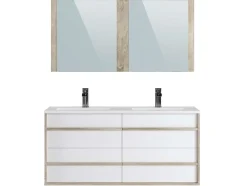 Meuble de salle de bain TAWA 4 tiroirs 120 cm chêne et blanc T-BATH Inclus lavabo acrylique et miroir