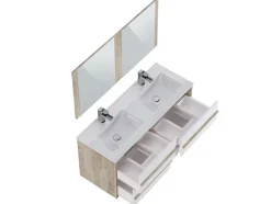 Meuble de salle de bain TAWA 4 tiroirs 120 cm chêne et blanc T-BATH Inclus lavabo acrylique et miroir