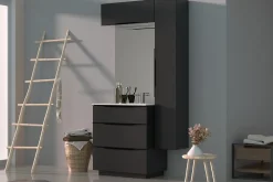 Meuble de salle de bains haut noir mat l.80 x H.30 x P.30 cm, Pamili