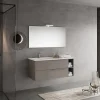 Meuble De Salle De Bains Suspendu 120Cm Avec Tiroirs Gris Frêne, Lavabo Asymétrique Et Miroir - New York