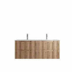 Meuble de Salle de Bains LEON 120cm Décor Bois - 4 Tiroirs en MDF Ondulés - Vasque à encastrer