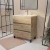 Meuble de salle de bains 70 cm TIMBER - Décor Chêne Naturel 3 tiroirs avec Vasque blanche