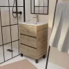 Meuble de salle de bains 50 cm TIMBER - Décor Chêne Naturel 3 tiroirs avec Vasque blanche