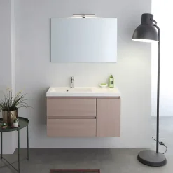 Meuble De Salle De Bains 90 Cm Avec Lavabo En Résine De Marbre, Profondeur 39 Cm Malaga