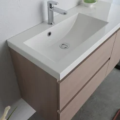 Meuble De Salle De Bains 90 Cm Avec Lavabo En Résine De Marbre, Profondeur 39 Cm Malaga