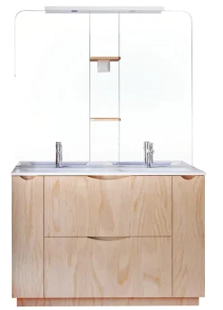 Meuble de salle de bains à poser H.185 x l.120 cm, décor bois, Palermo