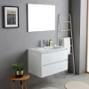 Meuble De Salle De Bains Suspendu 80Cm Blanc Avec Lavabo En Céramique Et Miroir - Bilbao