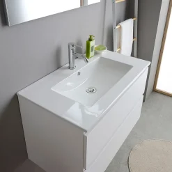 Meuble De Salle De Bains Suspendu 80Cm Blanc Avec Lavabo En Céramique Et Miroir - Bilbao