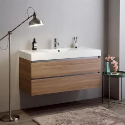 Meuble De Salle De Bains Suspendu 120Cm Tiroirs Et Lavabo 1 Cuve Sans Miroir - Valentina