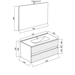 Meuble De Salle De Bains 80Cm Blanc Avec Façade En Chêne Cannelé Et Miroir 80X60