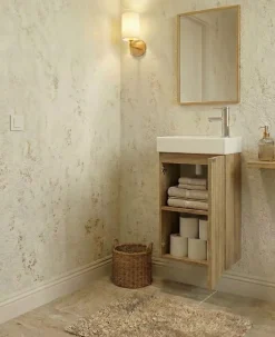 Meuble de Salle de Bains avec vasque/lavabo Lave main à suspendre Ana 40 chêne