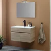 Meuble De Salle De Bains Suspendu Chêne Marron 80Cm, Lavabo Et Miroir 80X60 Silvia