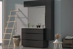 Meuble de salle de bains haut gris anthracite brillant l.120 x H.30 x P.30 cm, Pamili