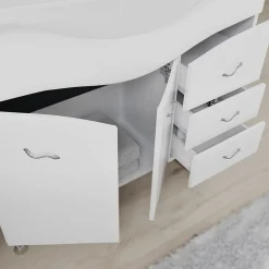 Meuble De Salle De Bains Classique Blanc De 106 Cm Avec Lavabo, Miroir Et Meuble Suspendu.