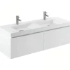 Meuble de salle de bains suspendu blanc 2 tiroirs blanc SANINDUSA pour Vasque Vista 140 (vasque, mitigeur et vidage non inclus)