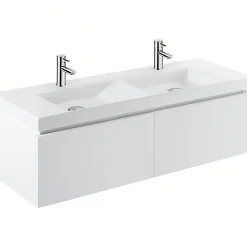 Meuble de salle de bains suspendu blanc 2 tiroirs blanc SANINDUSA pour Vasque Vista 140 (vasque, mitigeur et vidage non inclus)