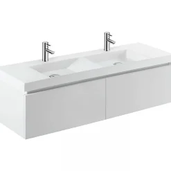 Meuble de salle de bains suspendu blanc 2 tiroirs blanc SANINDUSA pour Vasque Vista 140 (vasque, mitigeur et vidage non inclus)