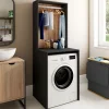 Meuble dessus machine à laver avec penderie WALLIS noir et bois façon hêtre