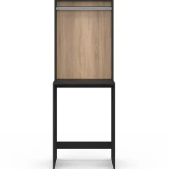 Meuble dessus machine à laver avec penderie WALLIS noir et bois façon hêtre