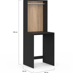 Meuble dessus machine à laver avec penderie WALLIS noir et bois façon hêtre