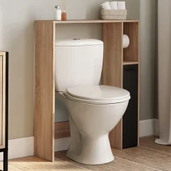 Meuble dessus WC WALLIS avec placard façon hêtre et noir