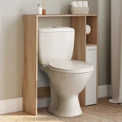 Meuble dessus WC WALLIS avec placard façon hêtre et blanc