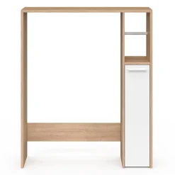Meuble dessus WC WALLIS avec placard façon hêtre et blanc