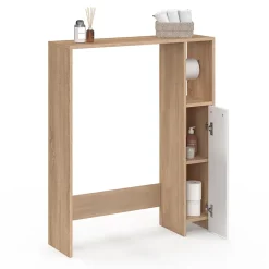 Meuble dessus WC WALLIS avec placard façon hêtre et blanc