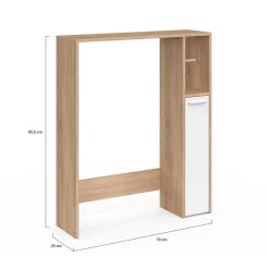 Meuble dessus WC WALLIS avec placard façon hêtre et blanc