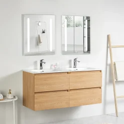 Meuble double Prémonté sous vasque Bois 120Cm SAYA - bain-bain