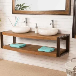 Meuble double suspendu Elégance teck métal 145 cm