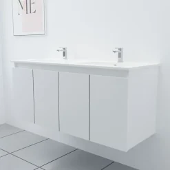 Meuble double vasque 120 cm PROLINE- Blanc- Plan vasque en Céramique