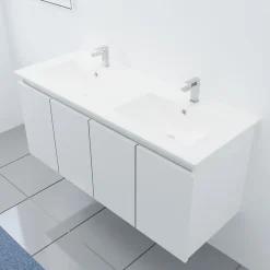 Meuble double vasque 120 cm PROLINE- Blanc- Plan vasque en Céramique