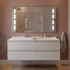 Meuble double vasque 140 cm ARLEQUIN avec miroir Prestige - Blanc - Blanc
