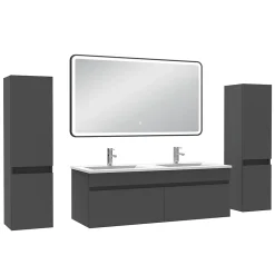 Meuble double vasque anthracite 120cm avec colonne + miroir 3 couleurs + dimmable