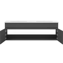 Meuble double vasque anthracite 120cm avec colonne + miroir 3 couleurs + dimmable