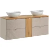 Meuble double vasque 140cm 4 tiroirs 1 porte Manoa Cachemire et bois