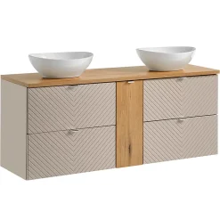 Meuble double vasque 140cm 4 tiroirs 1 porte Manoa Cachemire et bois