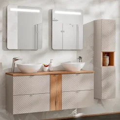 Meuble double vasque 140cm 4 tiroirs 1 porte Manoa Cachemire et bois