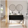 Meuble double vasque 120cm avec plan bois SORRENTO Blanc+vasque+robinet+miroir
