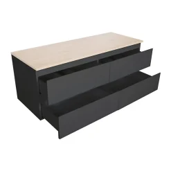 Meuble double vasque 120cm avec plan bois SORRENTO Blanc+vasque+robinet+miroir